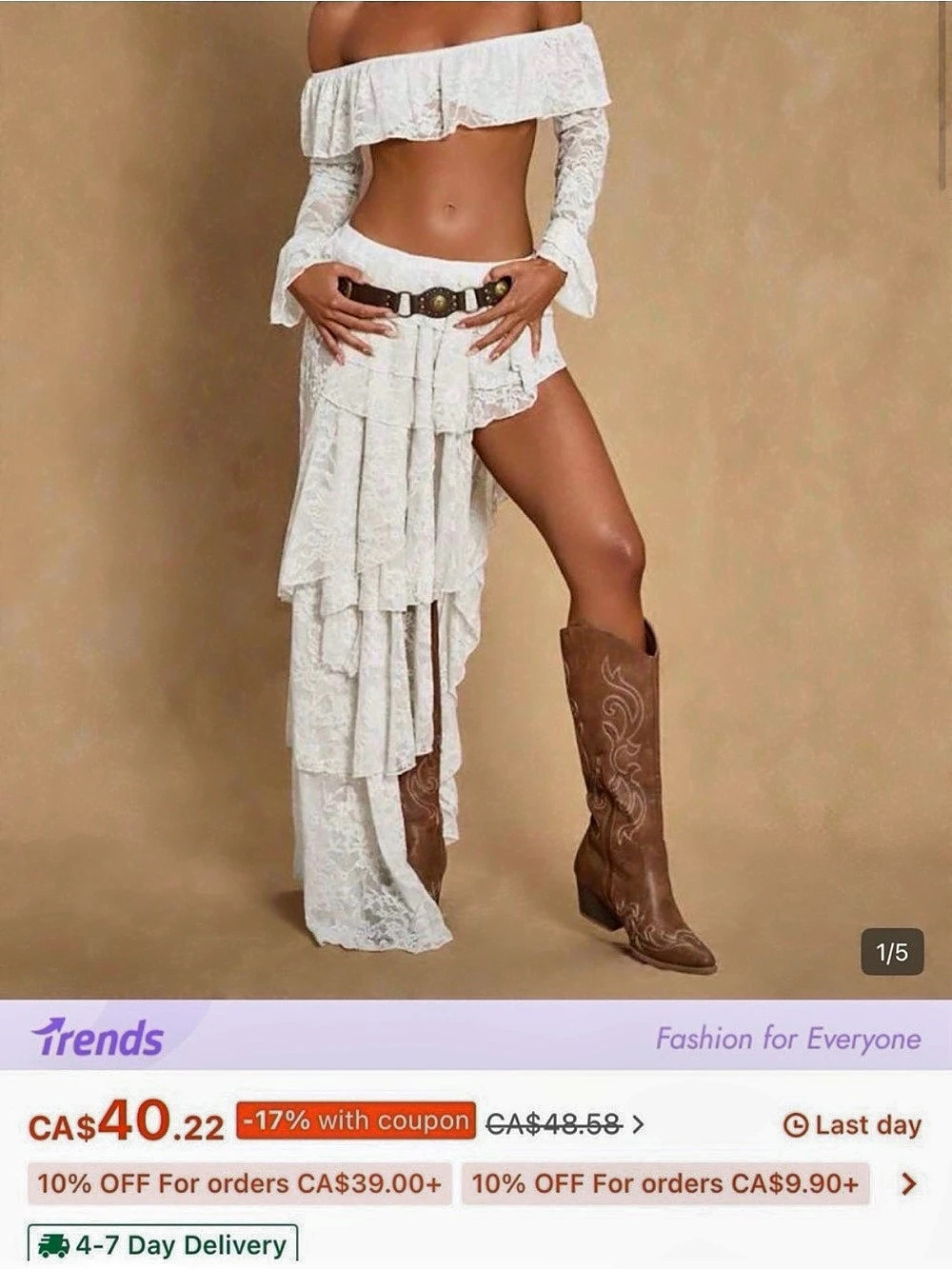 White Lace Ruffle matching set in BLACK